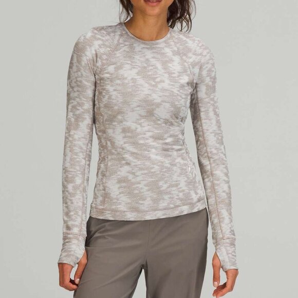 Lululemon Its Rulu Run Long Sleeve - 6 Data Rush Mini Jacquard White Opal Rover - Picture 1 of 8